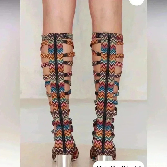JEFFREY CAMPBELL Enyo Knee High Gladiator Multicolor Chevron Print Heel … - Picture 3 of 8